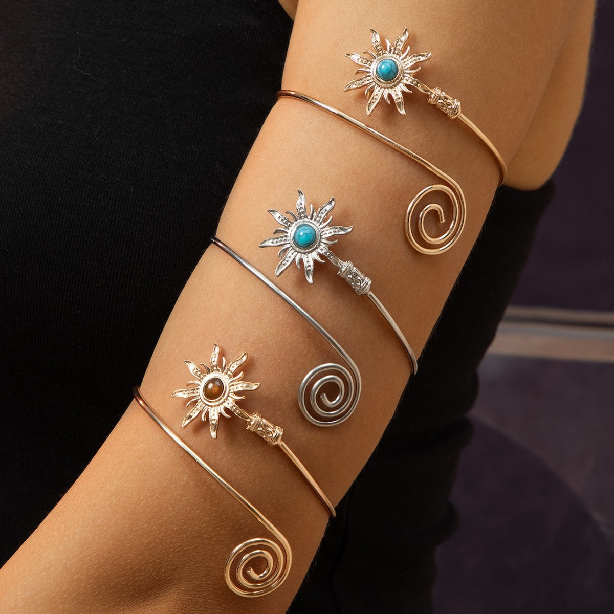 Boho Vintage Sun Spiral Arm Cuff