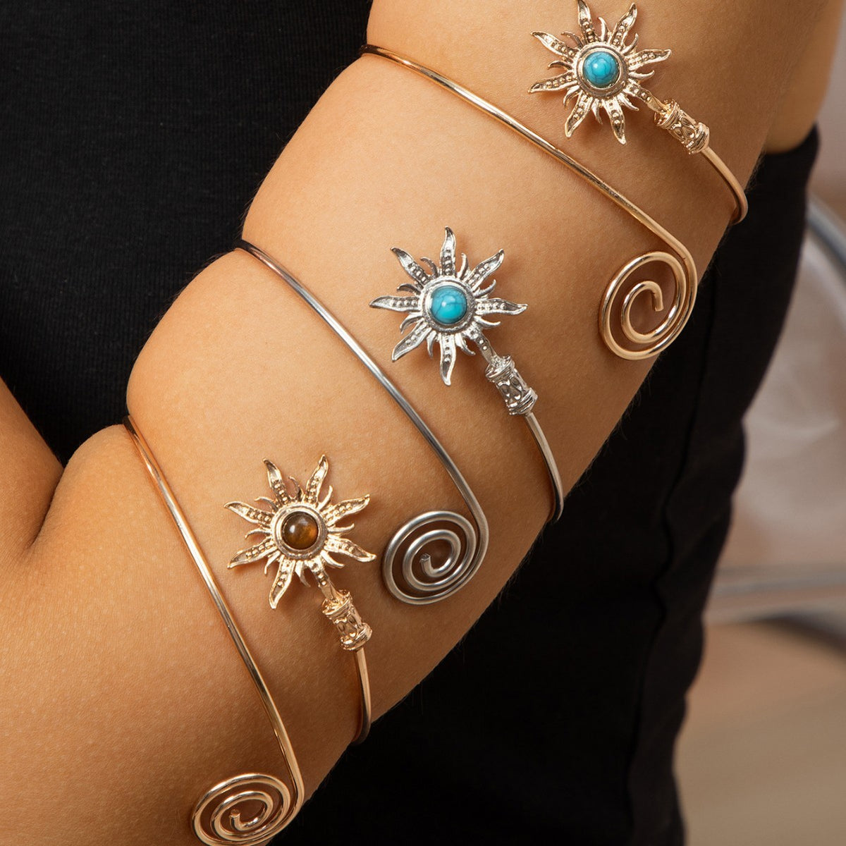 Boho Vintage Sun Spiral Arm Cuff