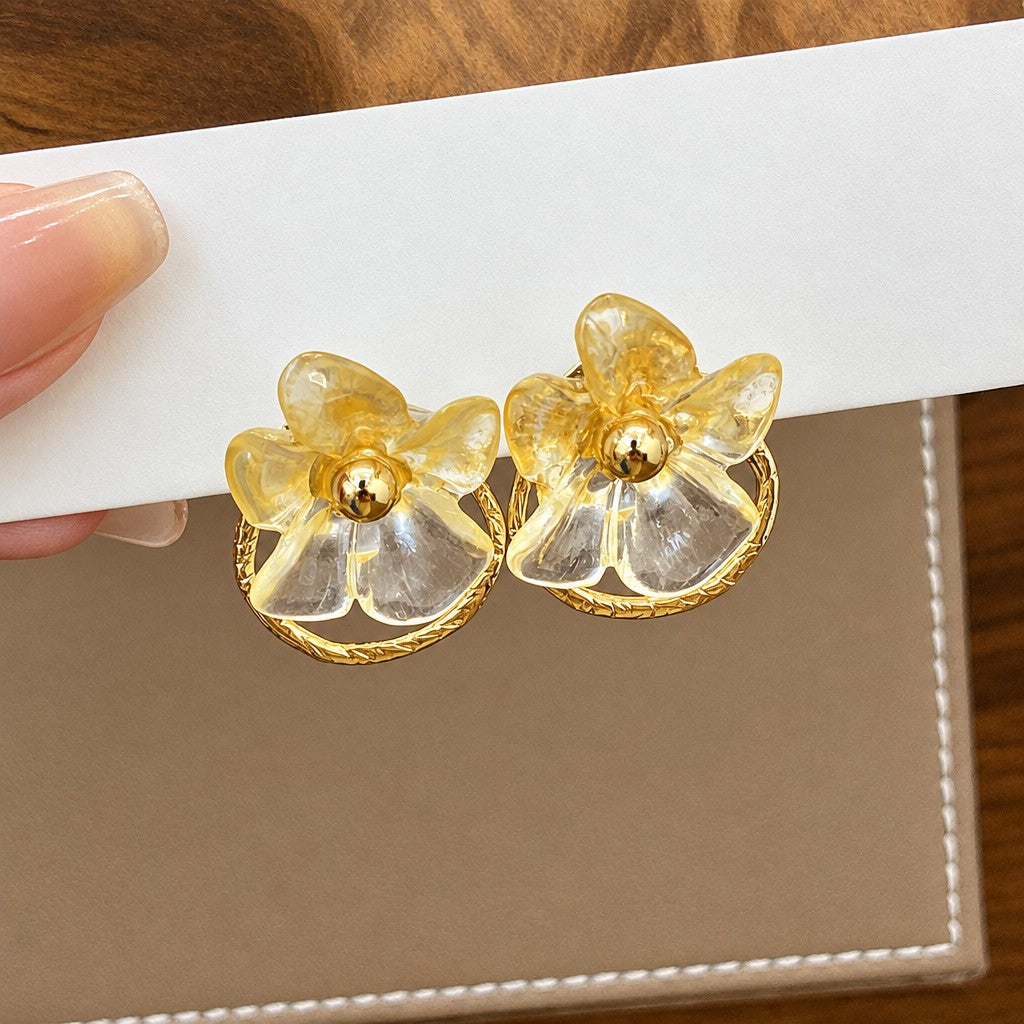 Classy Translucent Resin Flower Hoop Earrings
