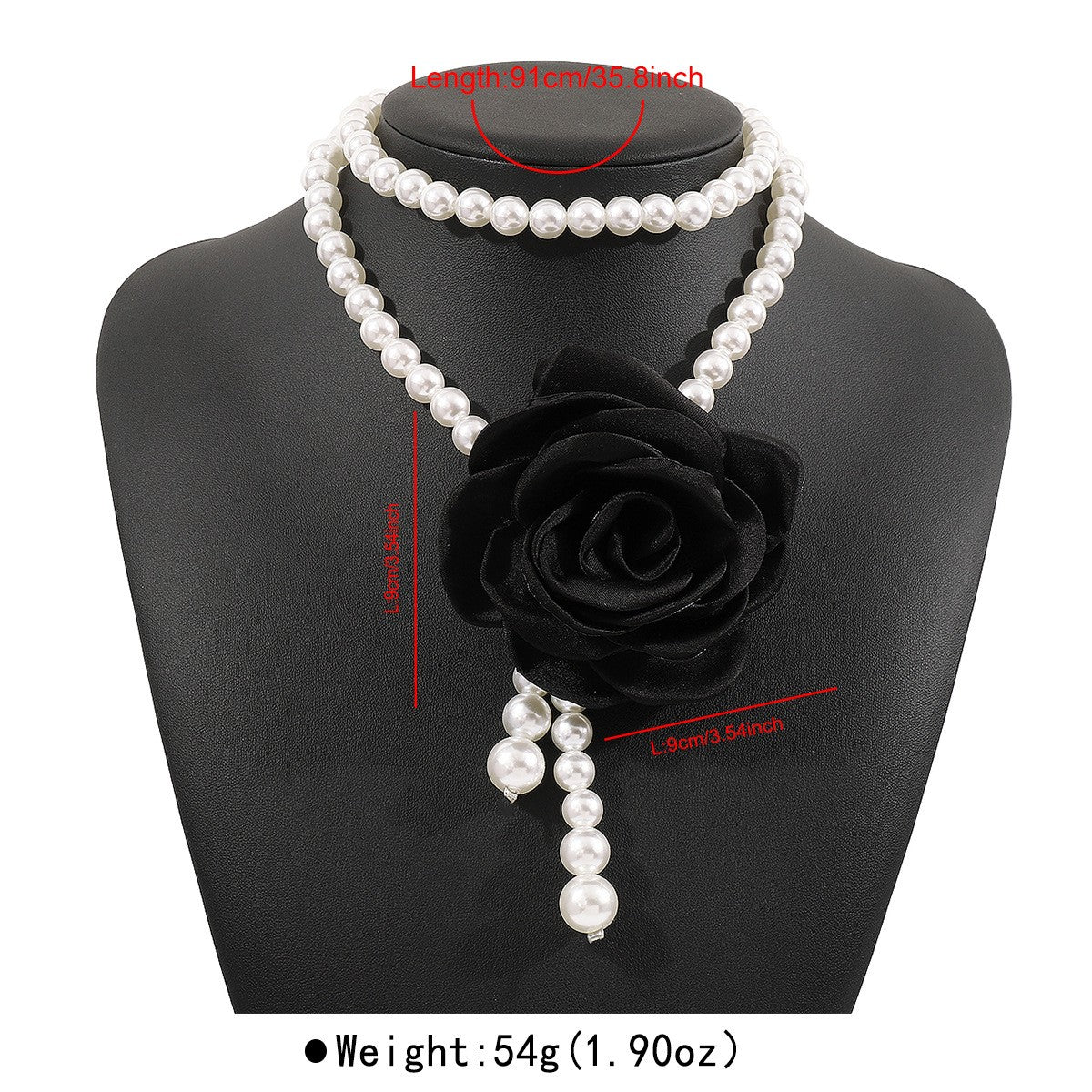 Romantic Red Fabric Rose Pearl Necklace