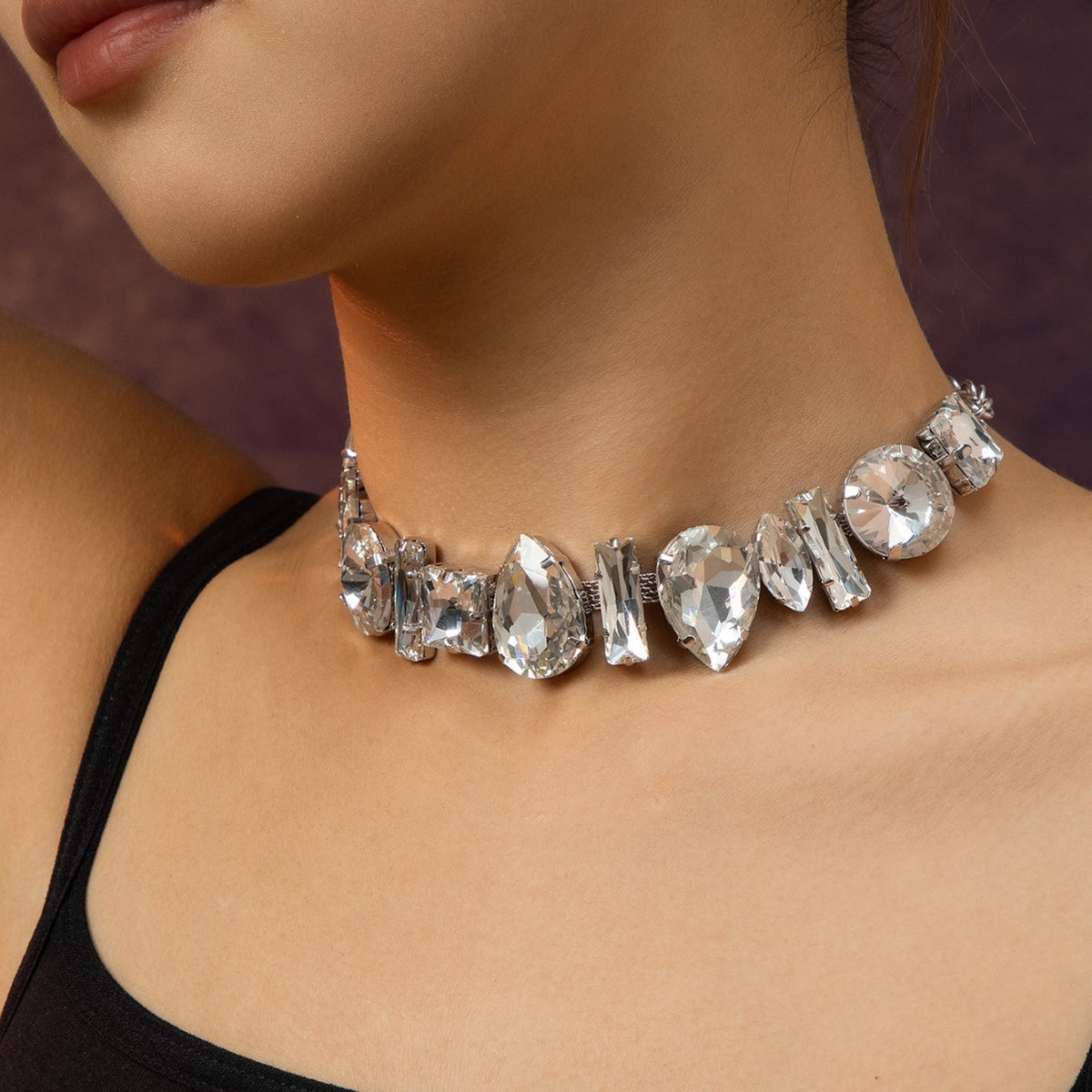 Classy Mixed Cut Rhinestone Choker Necklace