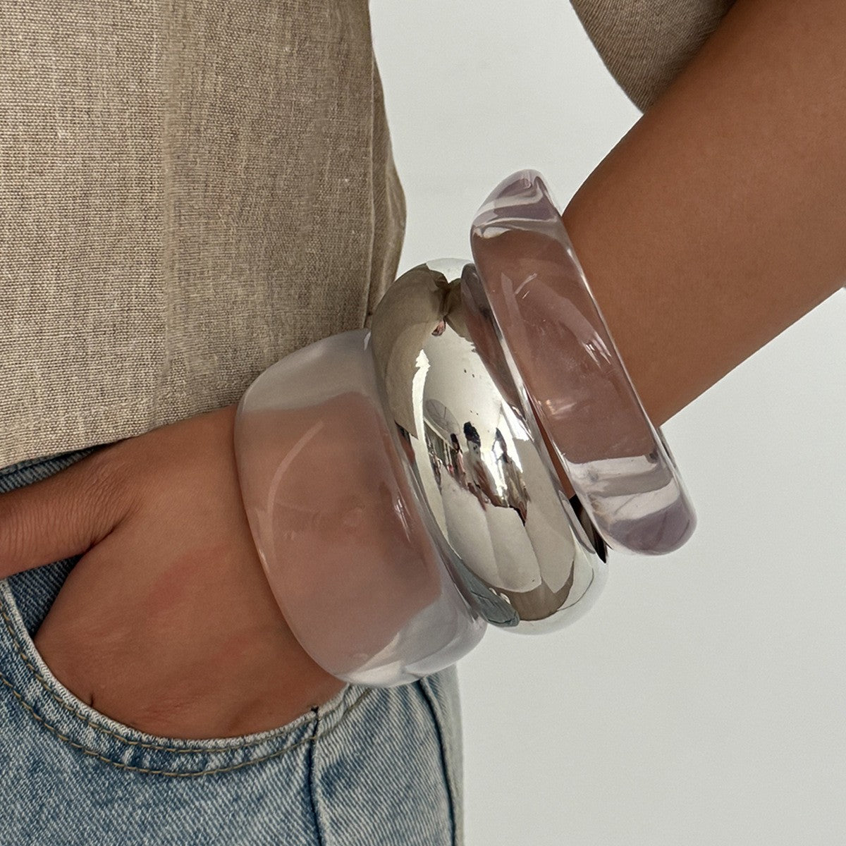 Classy Sculptural Acrylic Bangle Bracelet