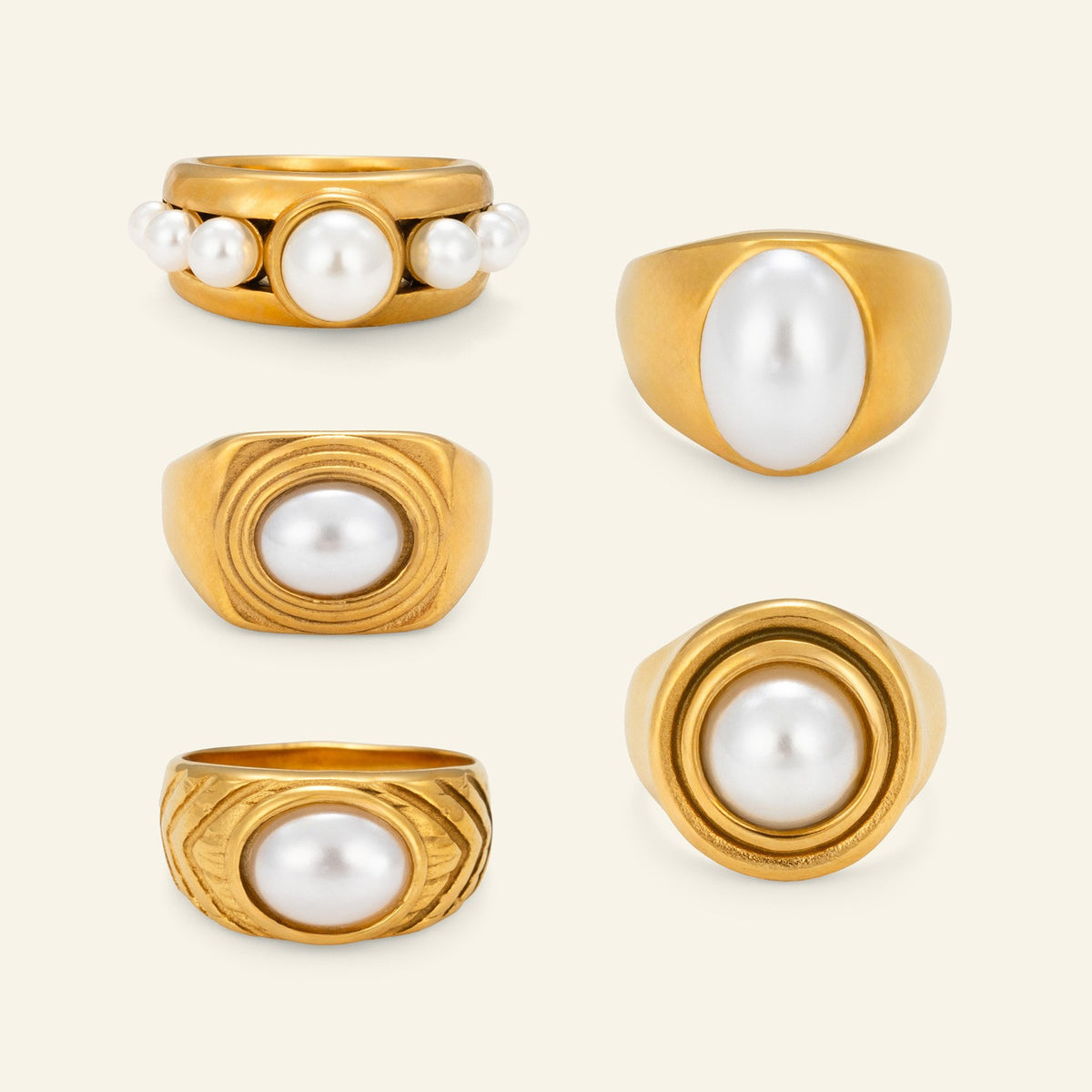 18k Classy Geometric Pearl Ring Set