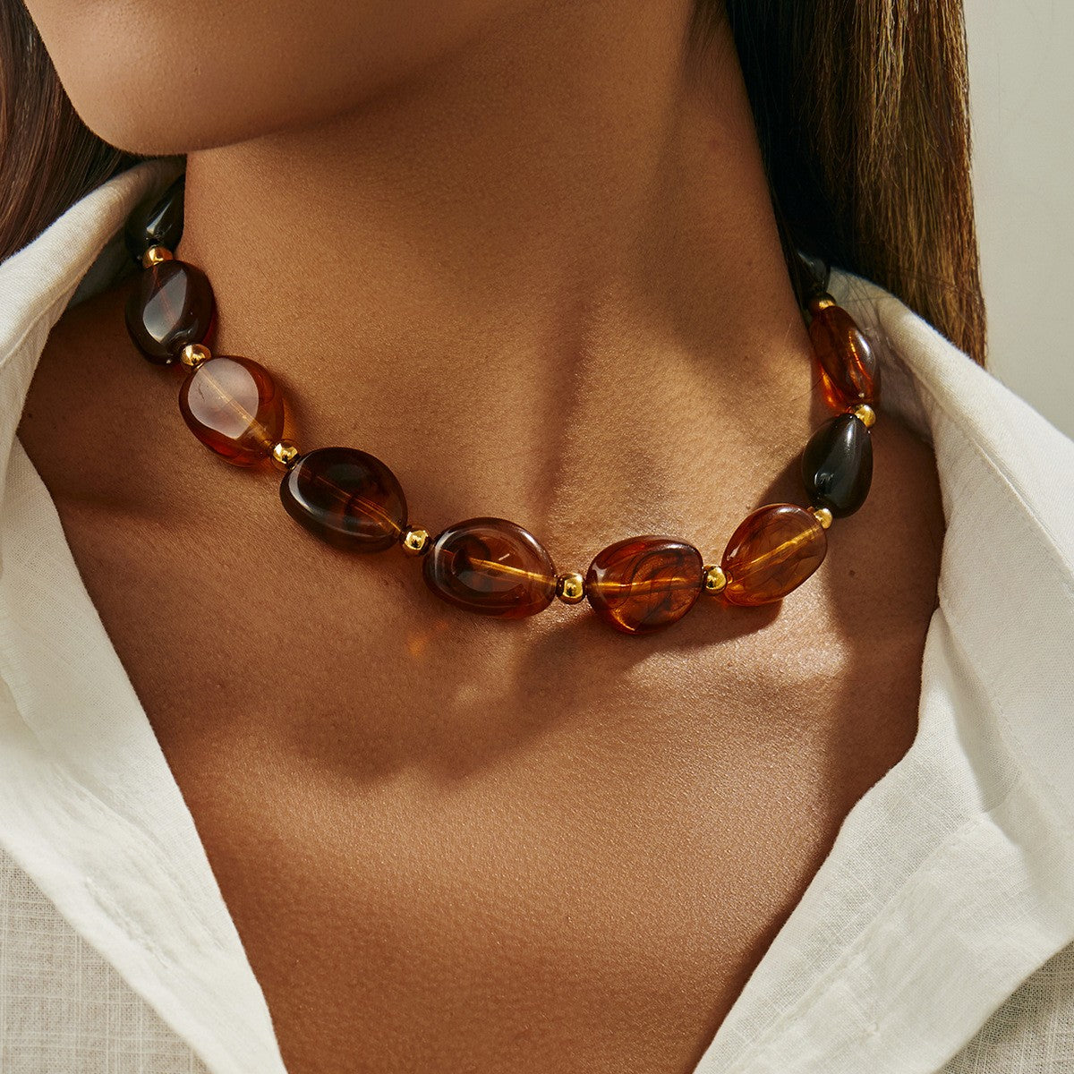 Classy Amber Resin Bead Necklace
