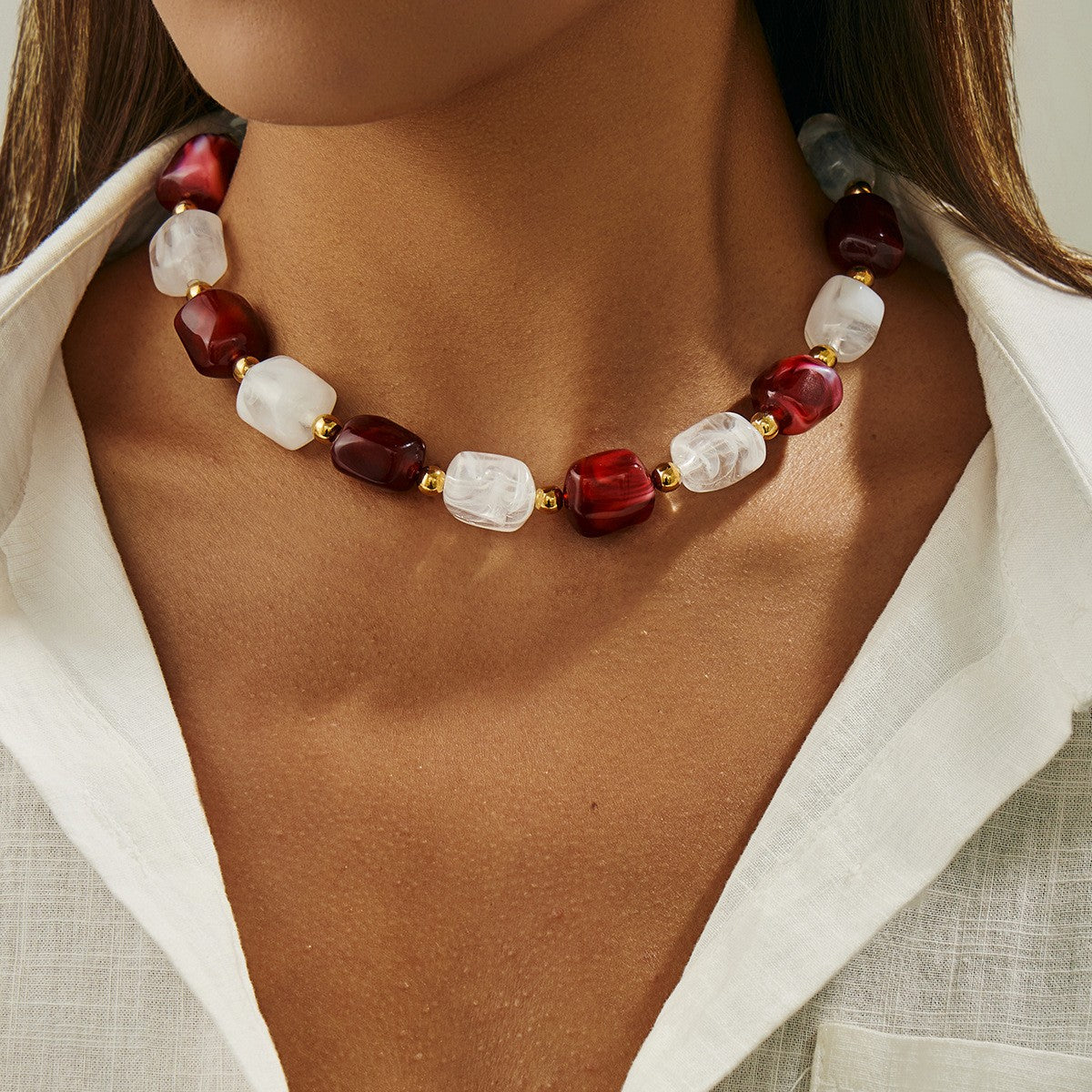 Classy Amber Resin Bead Necklace