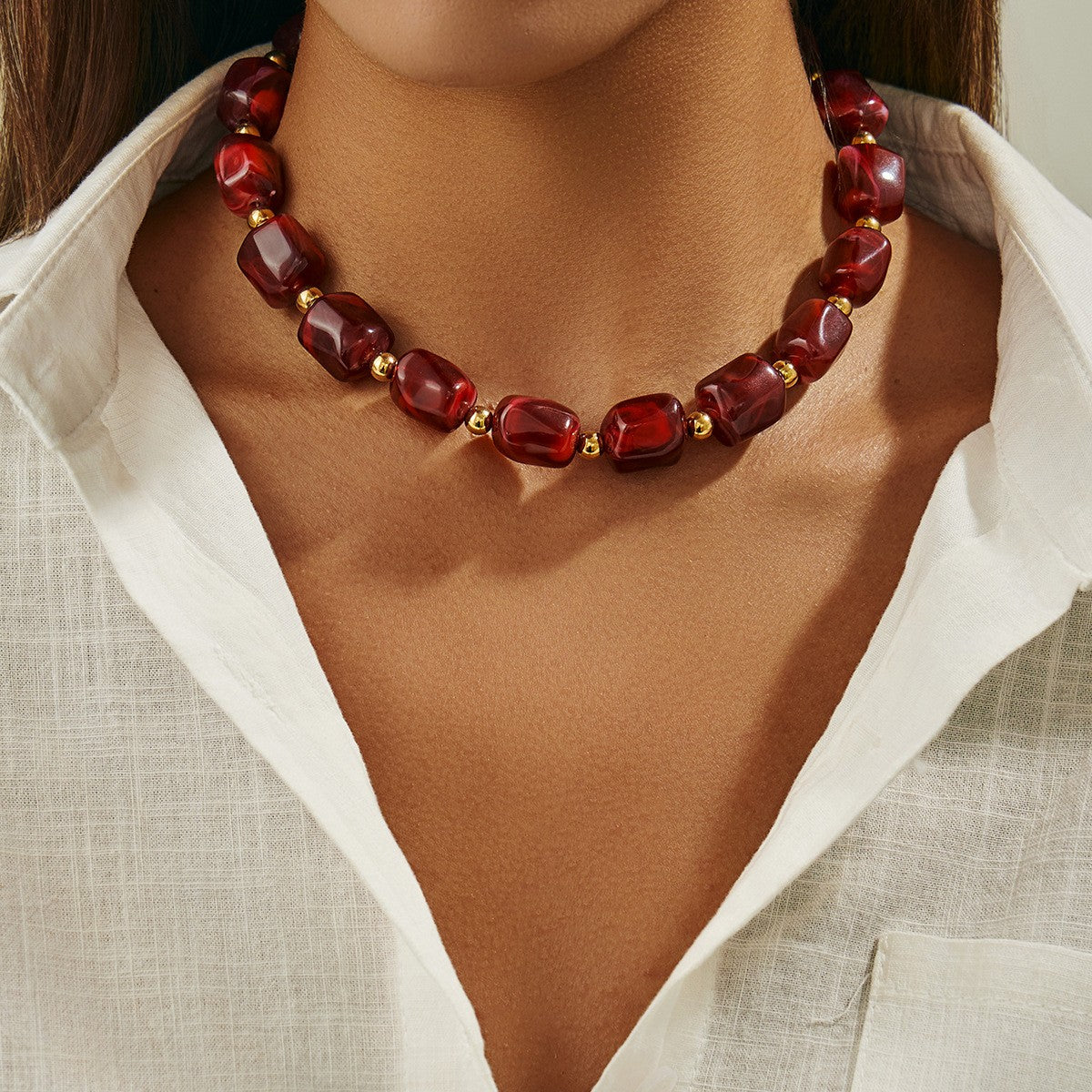 Classy Amber Resin Bead Necklace