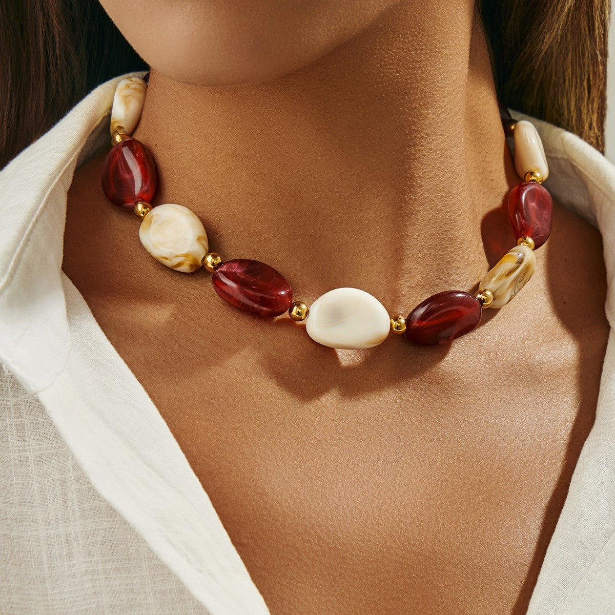 Classy Amber Resin Bead Necklace