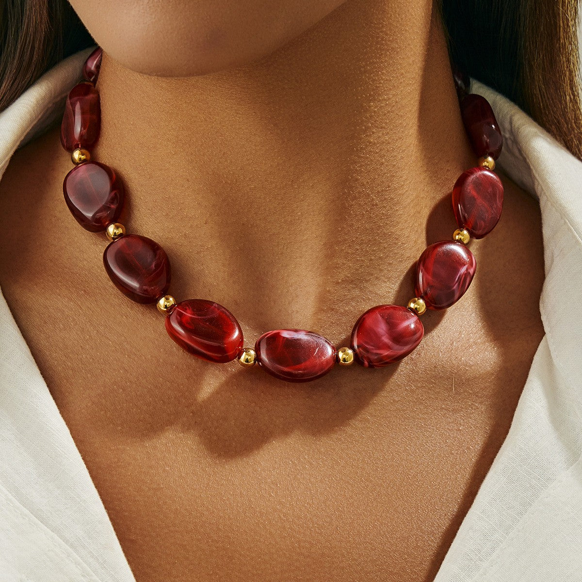 Classy Amber Resin Bead Necklace
