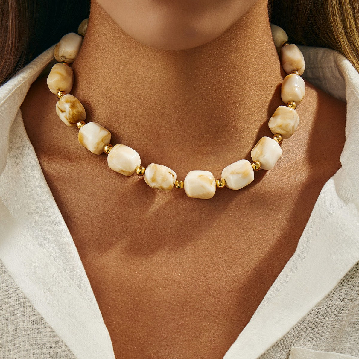 Classy Amber Resin Bead Necklace