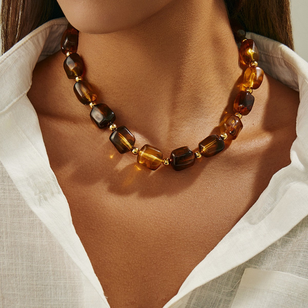Classy Amber Resin Bead Necklace
