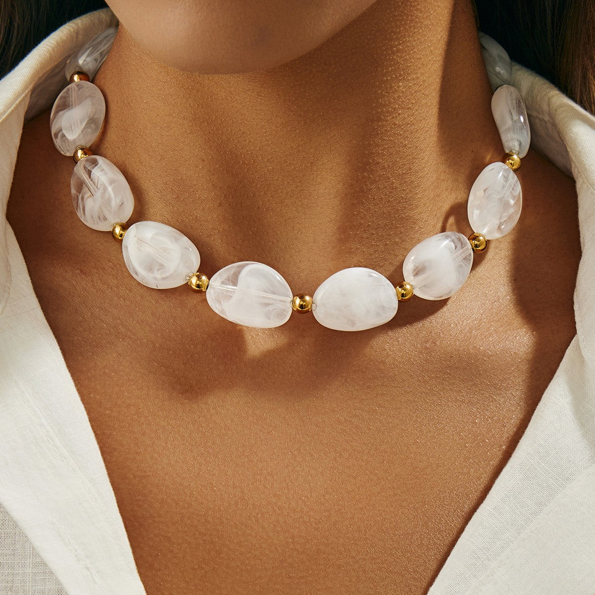 Classy Amber Resin Bead Necklace