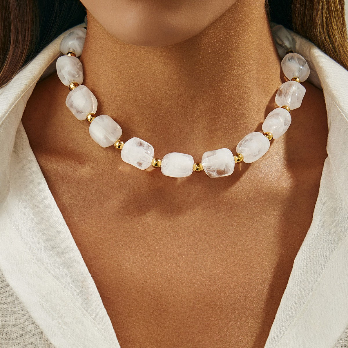 Classy Amber Resin Bead Necklace