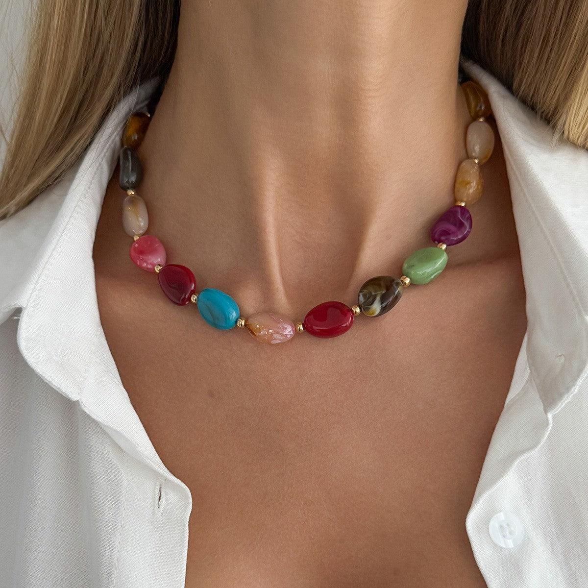 Classy Amber Resin Bead Necklace