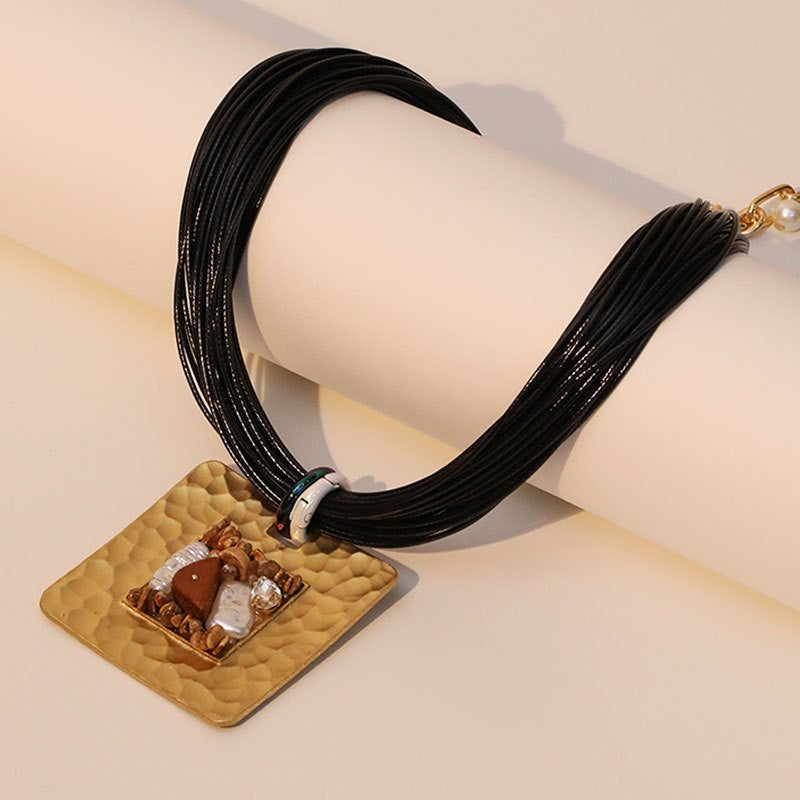 Boho Mother of Pearl Square Pendant Necklace