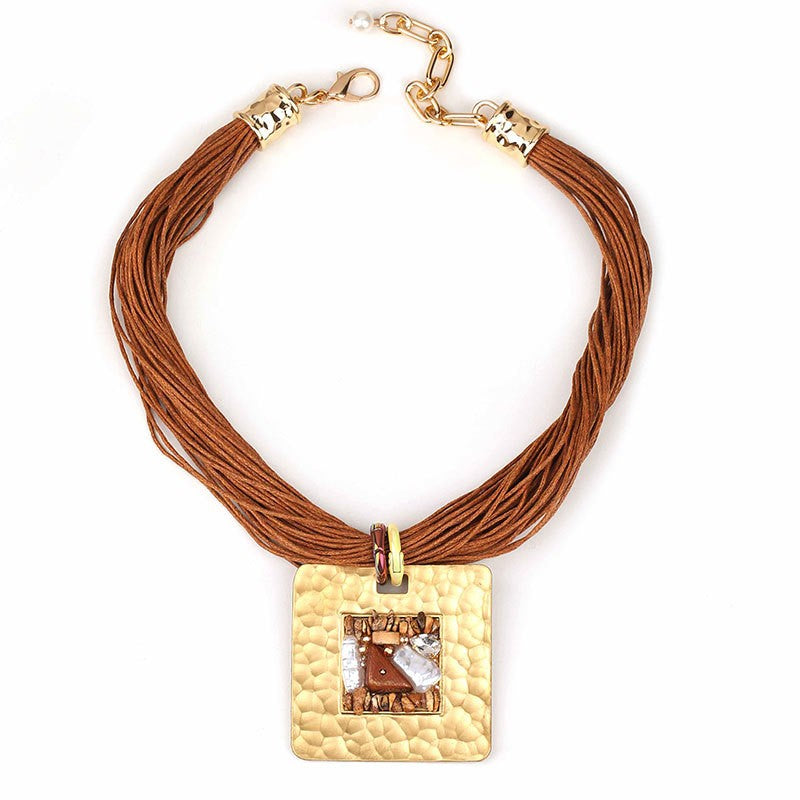Boho Mother of Pearl Square Pendant Necklace