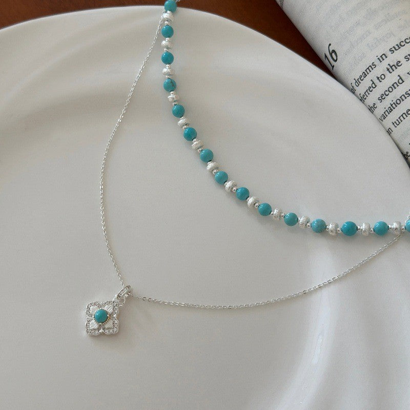 Layered Turquoise Floral Pendant Necklace