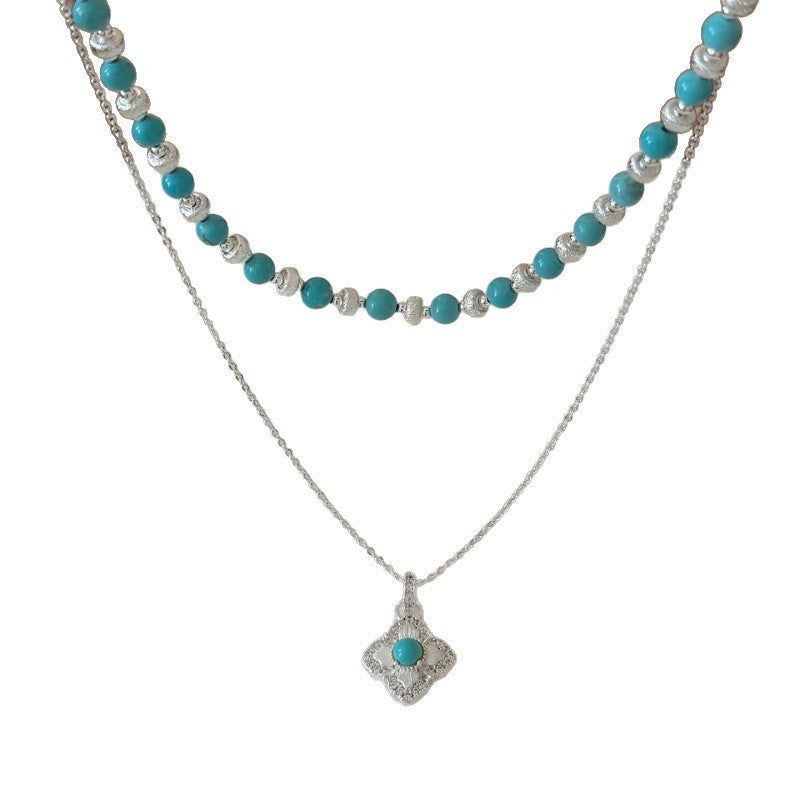 Layered Turquoise Floral Pendant Necklace