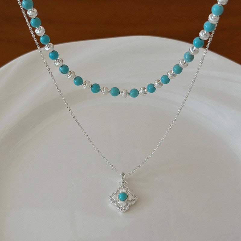 Layered Turquoise Floral Pendant Necklace