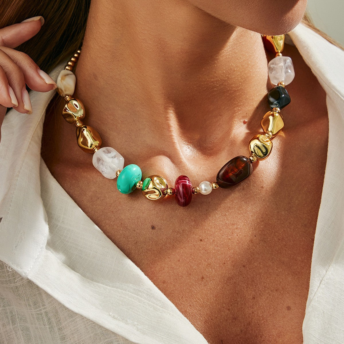 Boho Multicolor Resin Collar Necklace