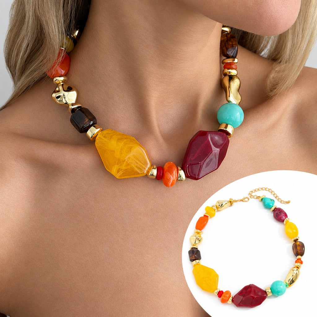 Boho Multicolor Resin Collar Necklace