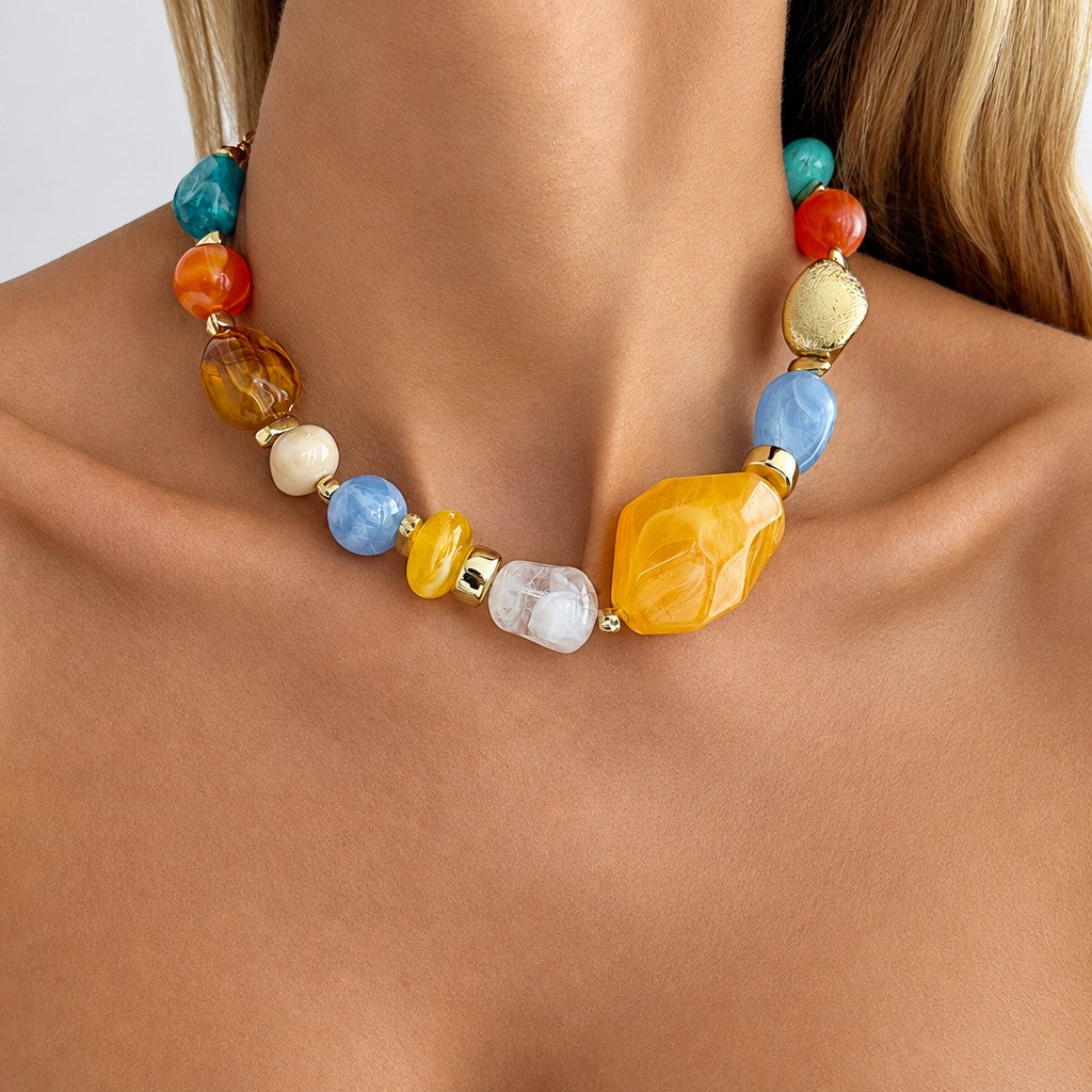 Boho Multicolor Resin Collar Necklace