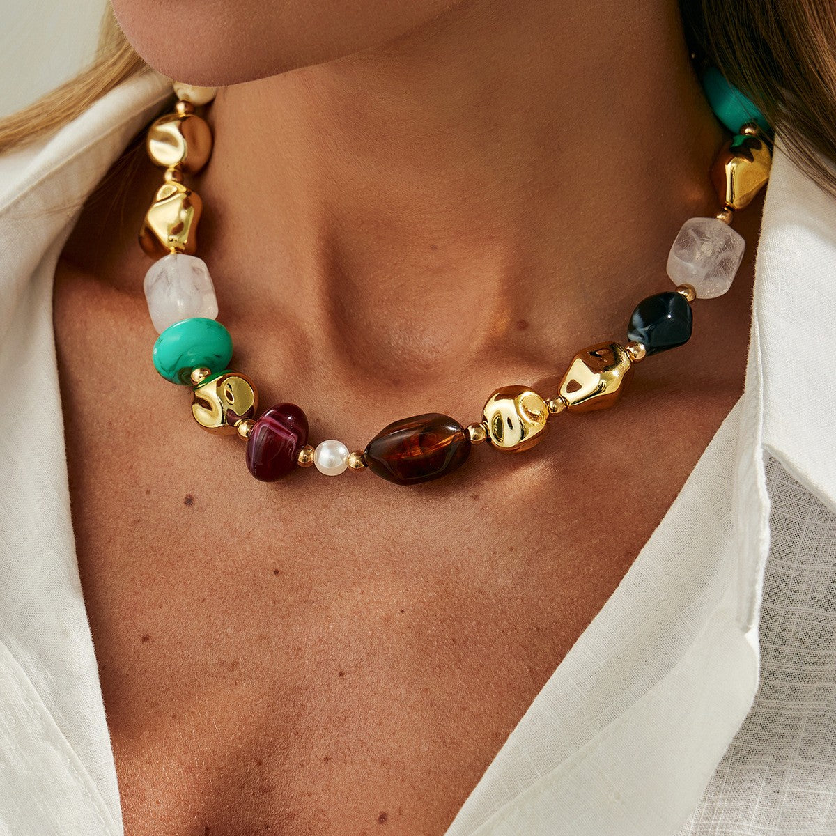 Boho Multicolor Resin Collar Necklace