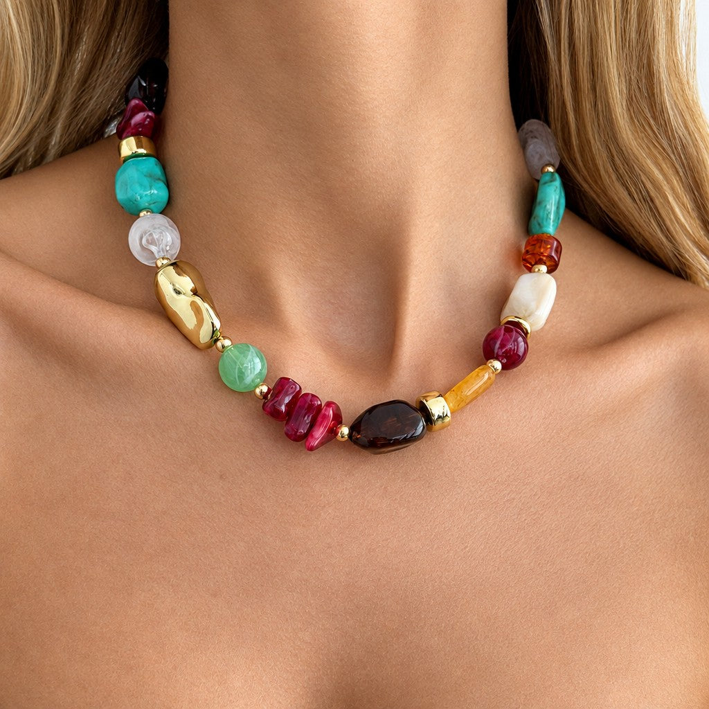 Boho Multicolor Resin Collar Necklace