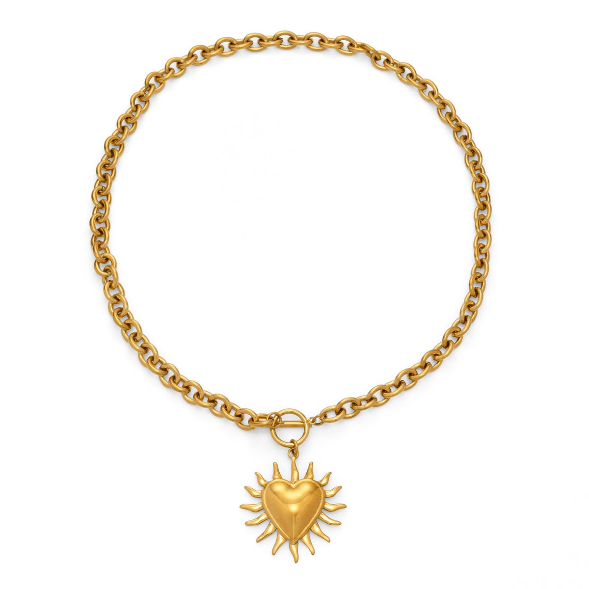 18k Dainty Sunburst Heart Necklace & Earring Set
