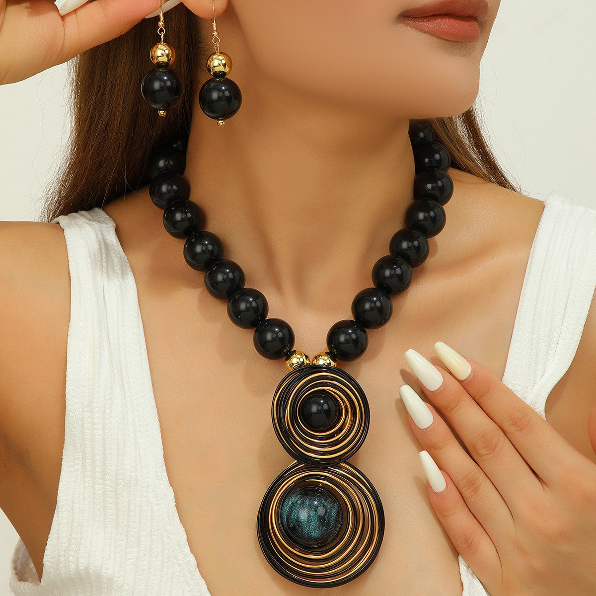 Boho Cosmic Wire Coil Necklace & Earring Set