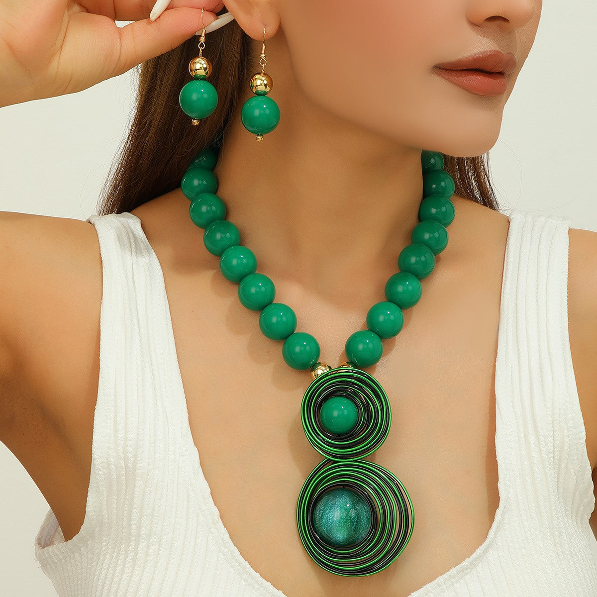 Boho Cosmic Wire Coil Necklace & Earring Set