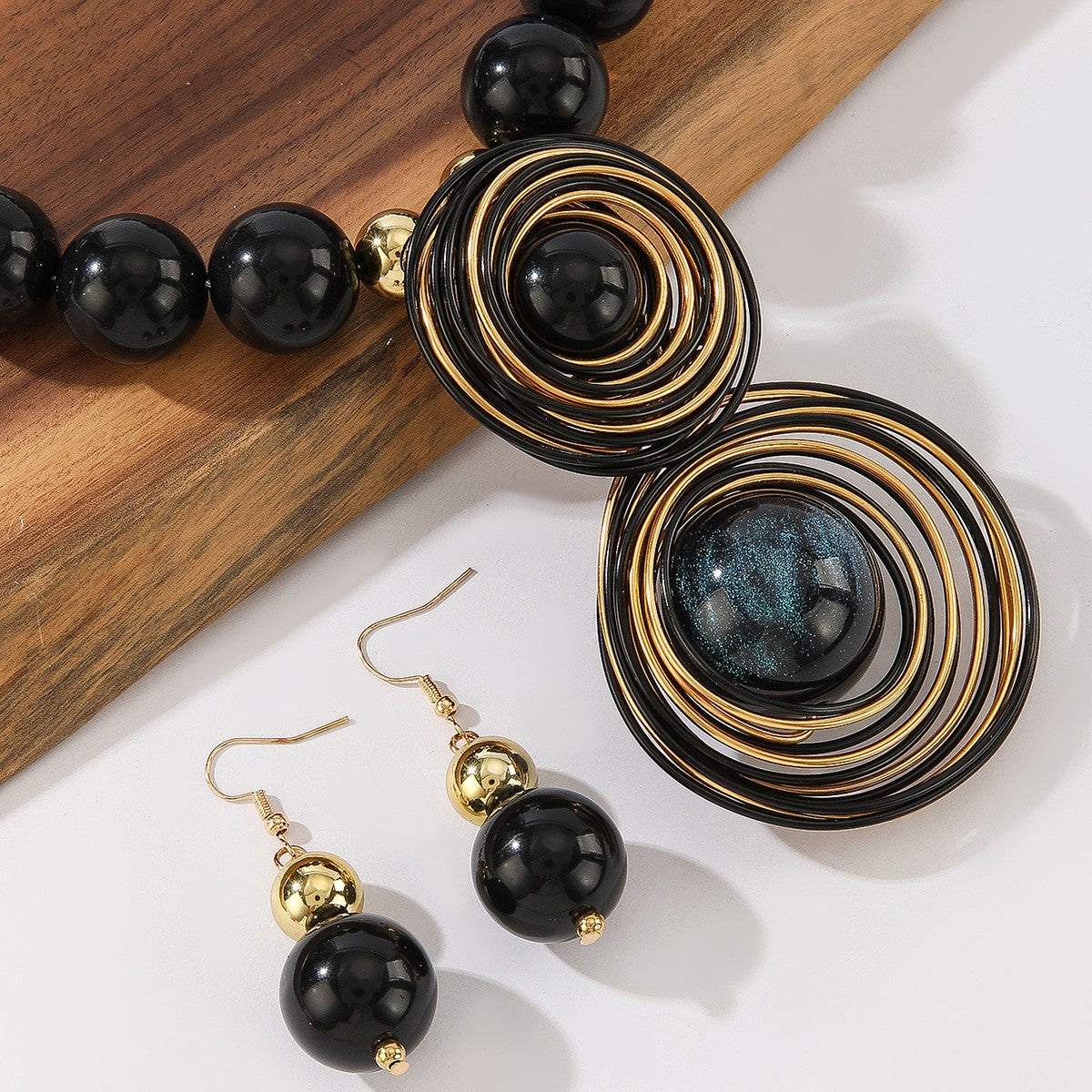 Boho Cosmic Wire Coil Necklace & Earring Set