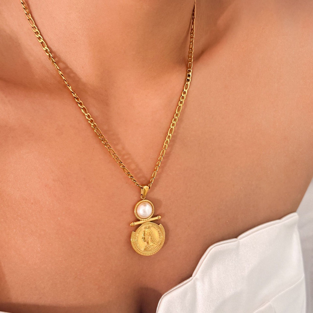 Vintage Coin & Pearl Necklace and Earring Set