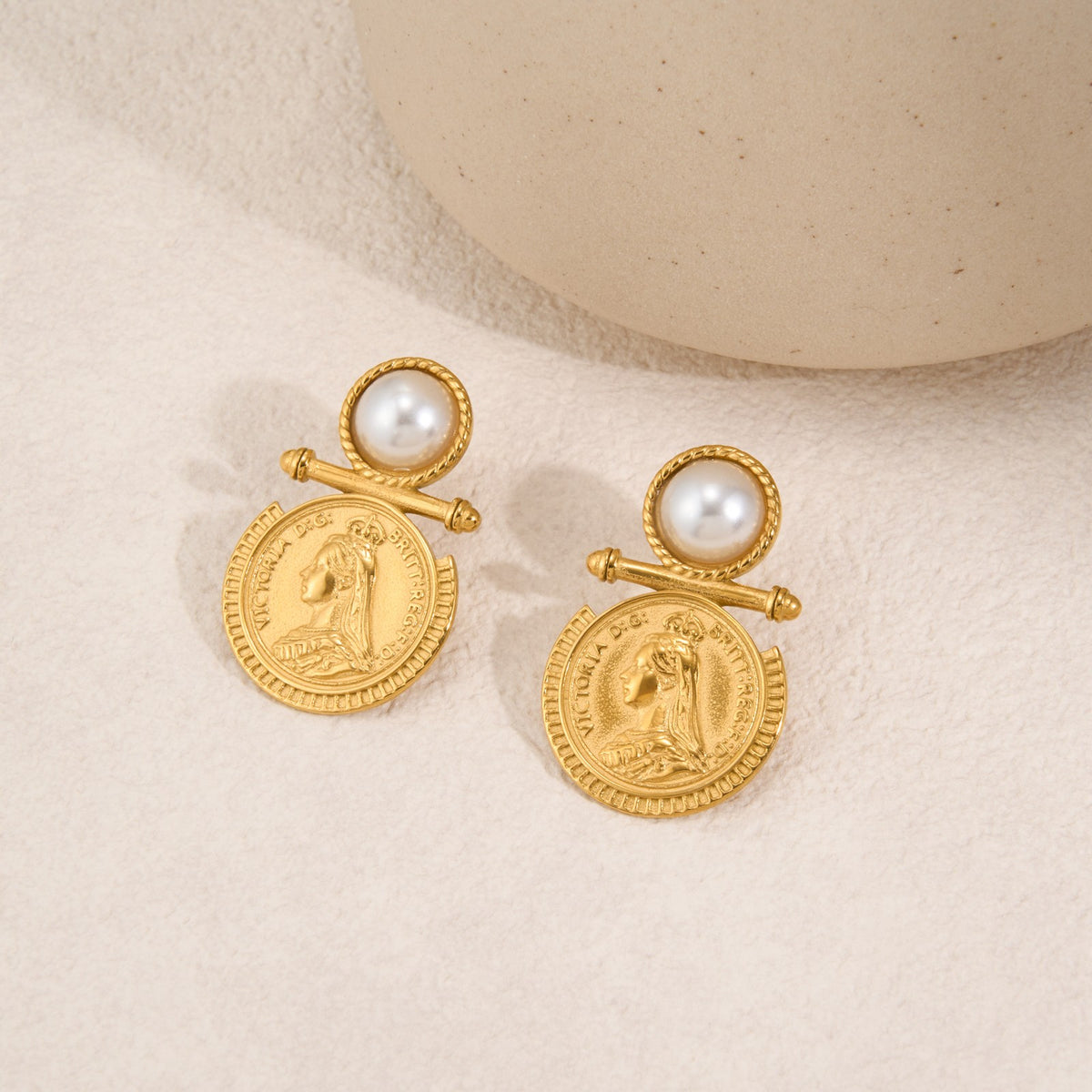 Vintage Coin & Pearl Necklace and Earring Set