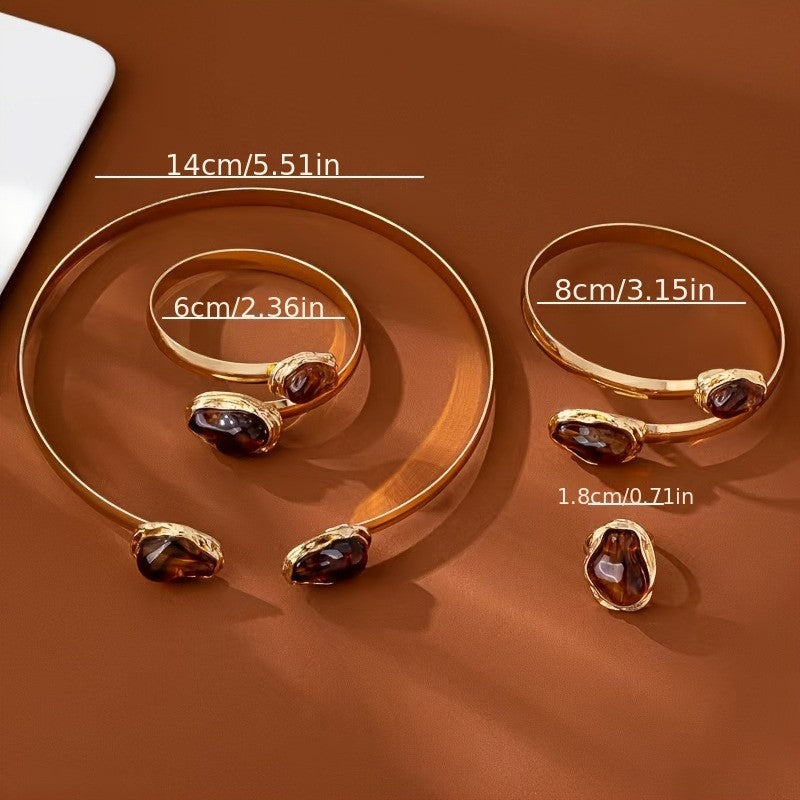 Classy Amber Stone Cuff Bracelet Set