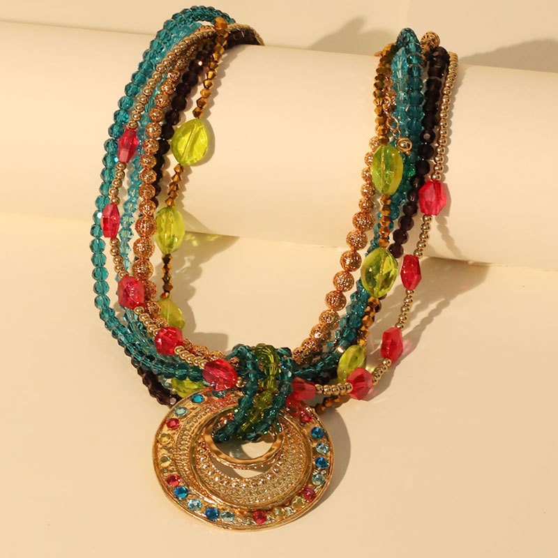 Boho Multicolor Beaded Disc Necklace