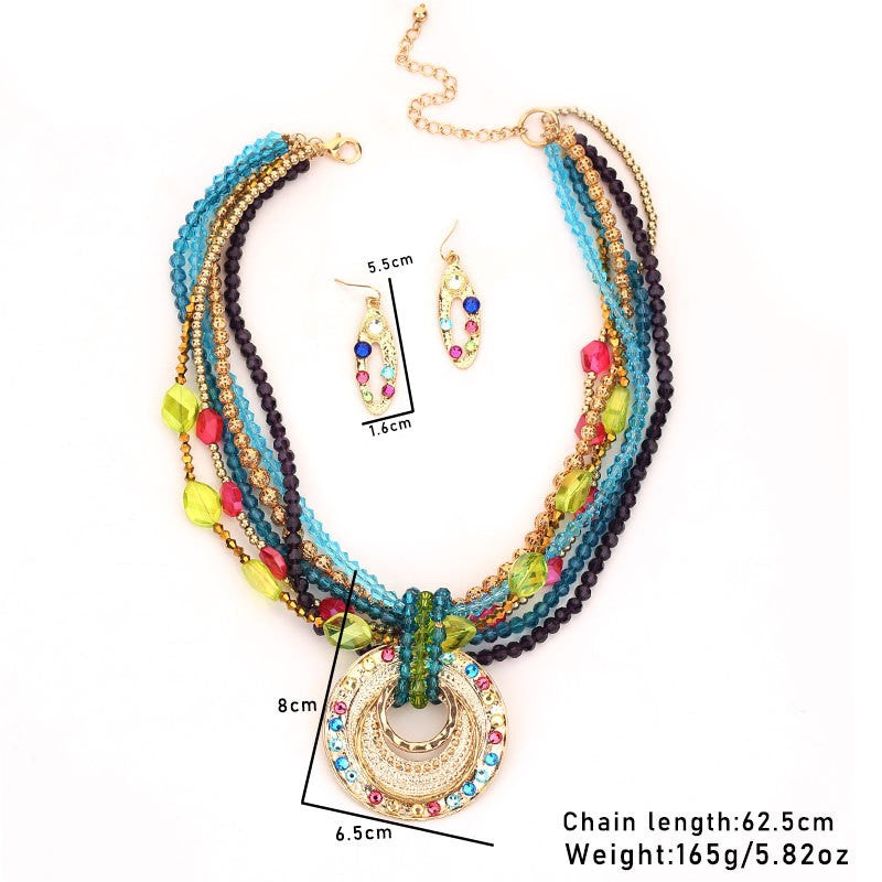 Boho Multicolor Beaded Disc Necklace