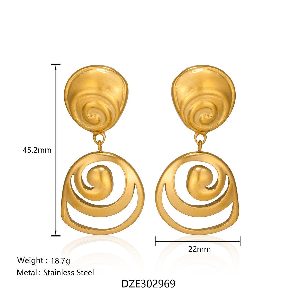 18k Classy Spiral Drop Earrings
