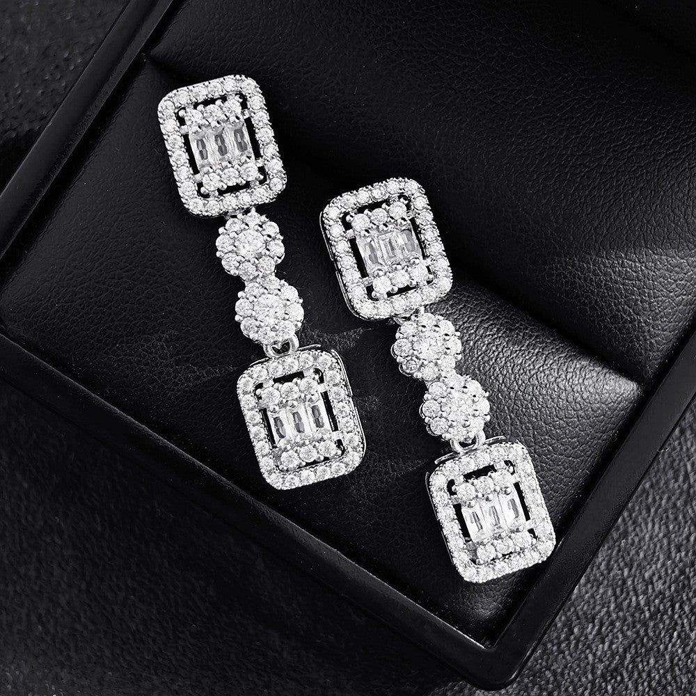 Classy Geometric Square Zirconia Drop Earrings