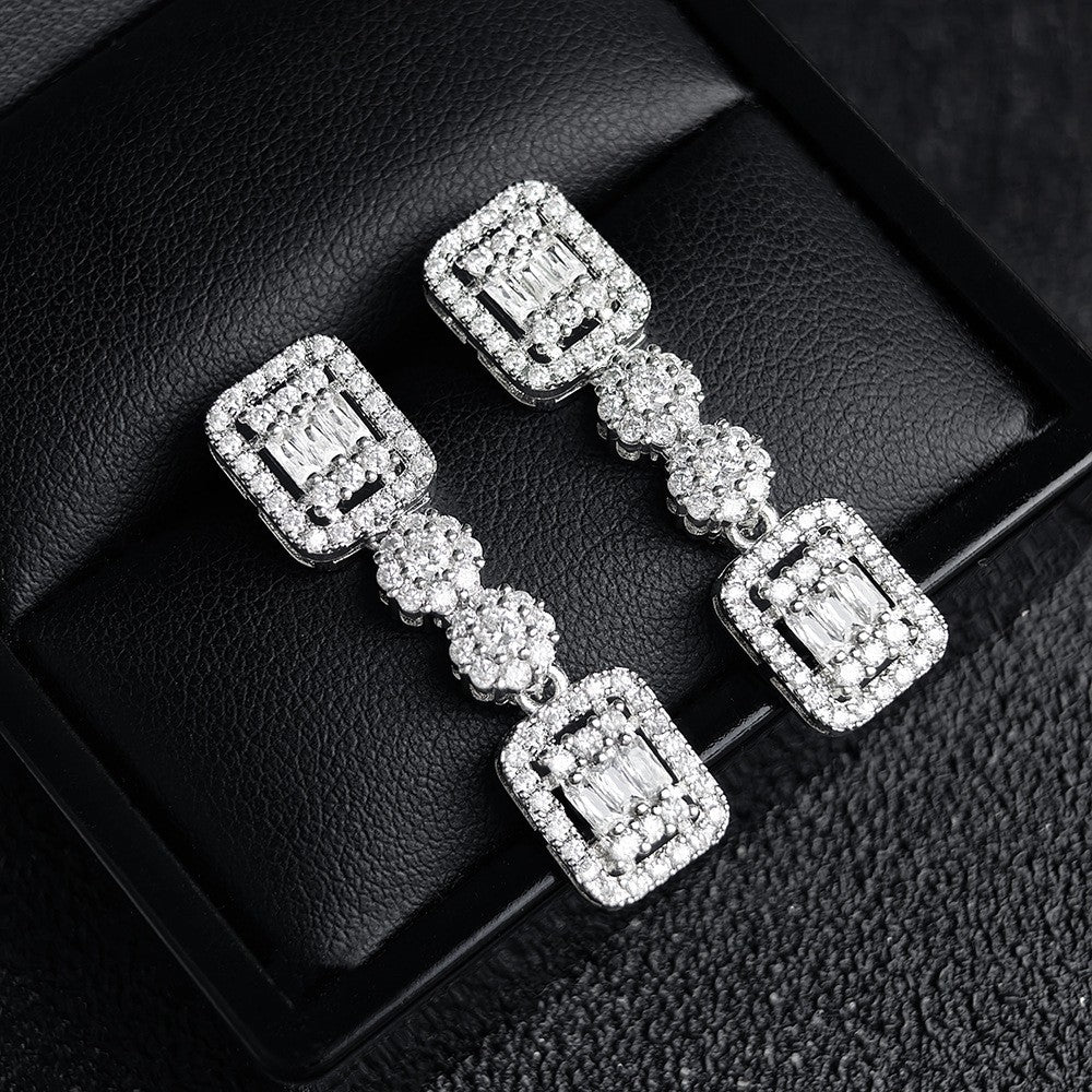 Classy Geometric Square Zirconia Drop Earrings
