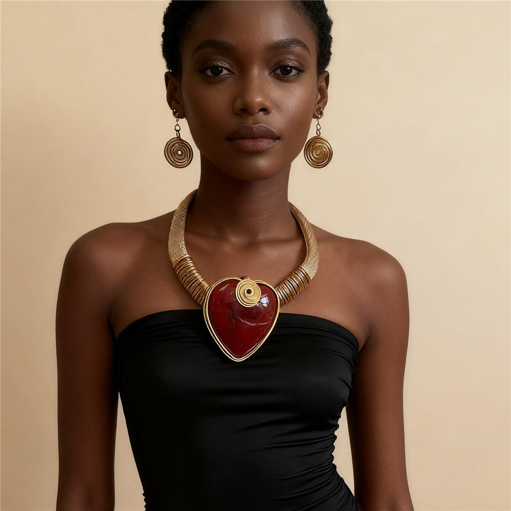 Classy Blue Resin Heart Necklace & Earring Set