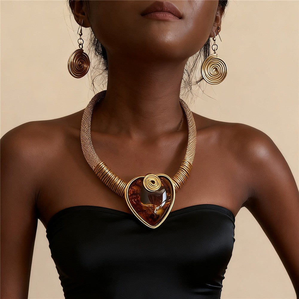 Classy Blue Resin Heart Necklace & Earring Set