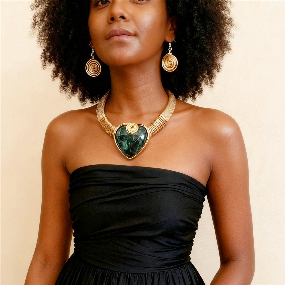 Classy Blue Resin Heart Necklace & Earring Set