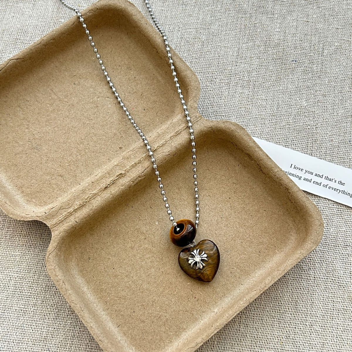 Vintage Tiger Eye Geometric Charm Necklace
