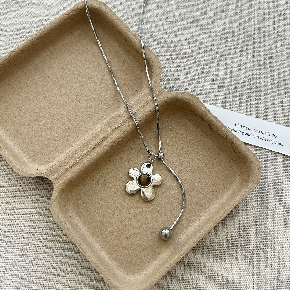 Vintage Tiger Eye Geometric Charm Necklace