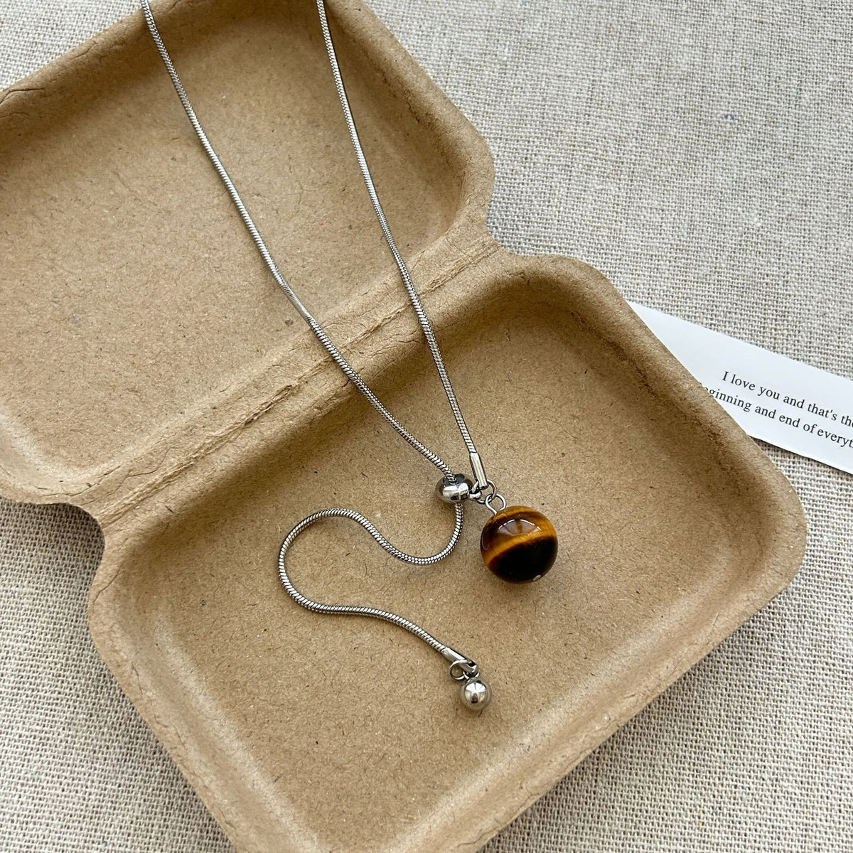Vintage Tiger Eye Geometric Charm Necklace