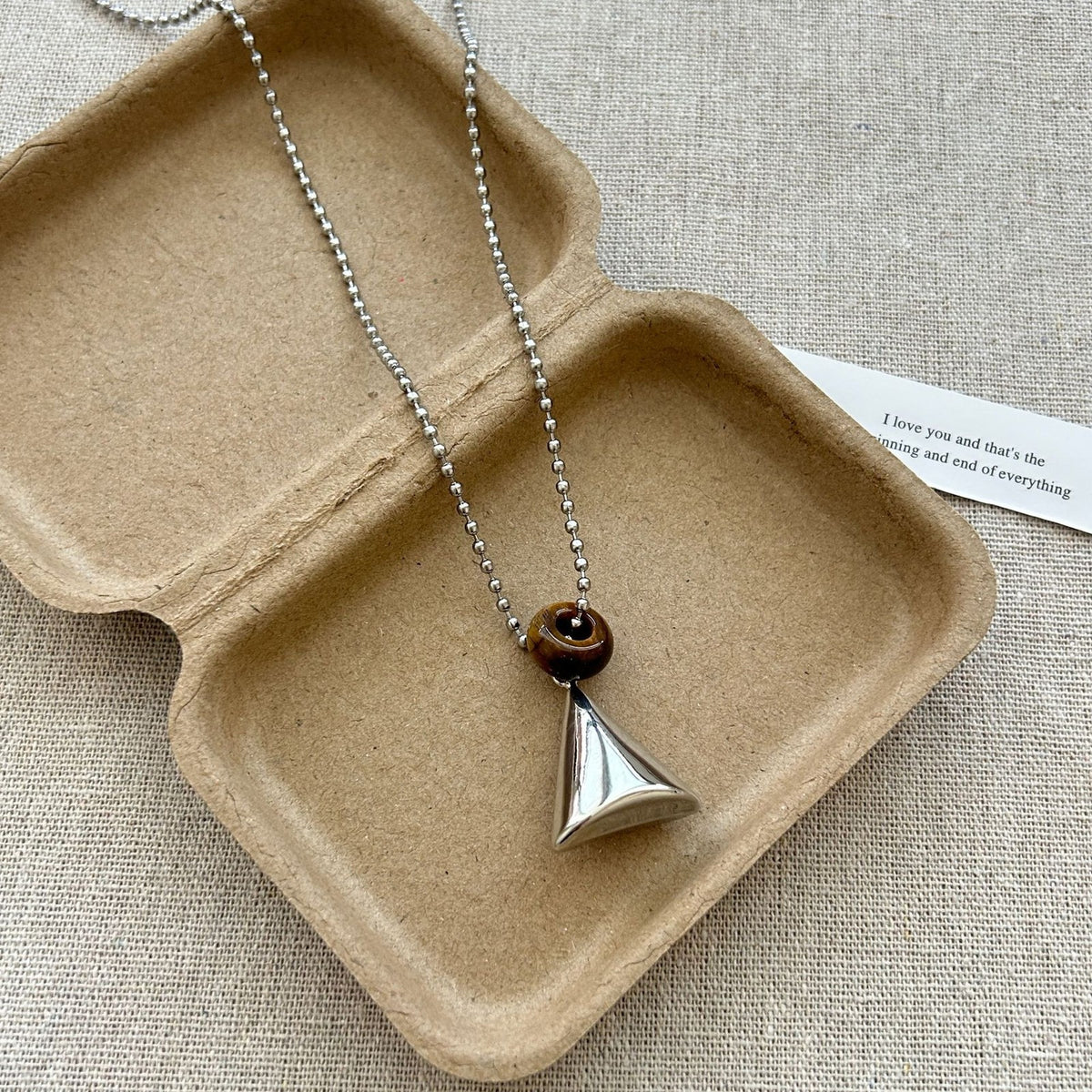 Vintage Tiger Eye Geometric Charm Necklace