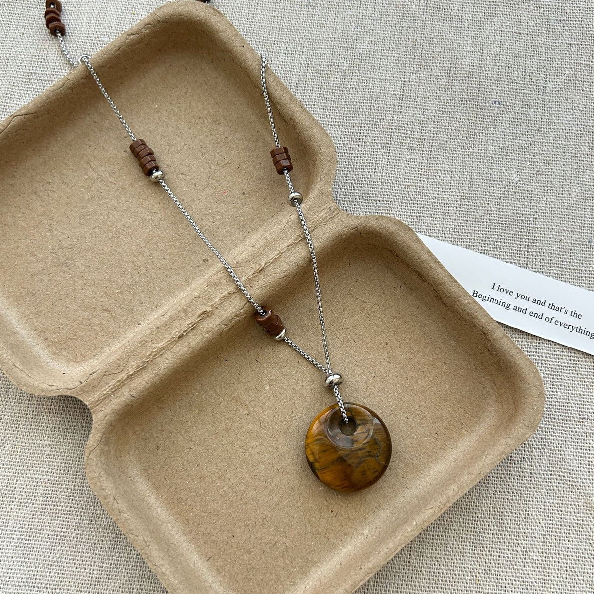 Vintage Tiger Eye Geometric Charm Necklace