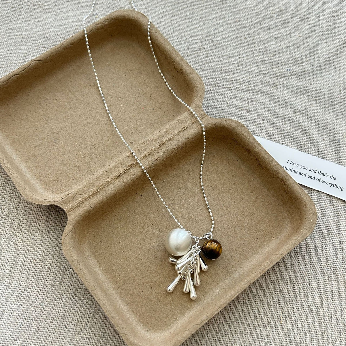 Vintage Tiger Eye Geometric Charm Necklace