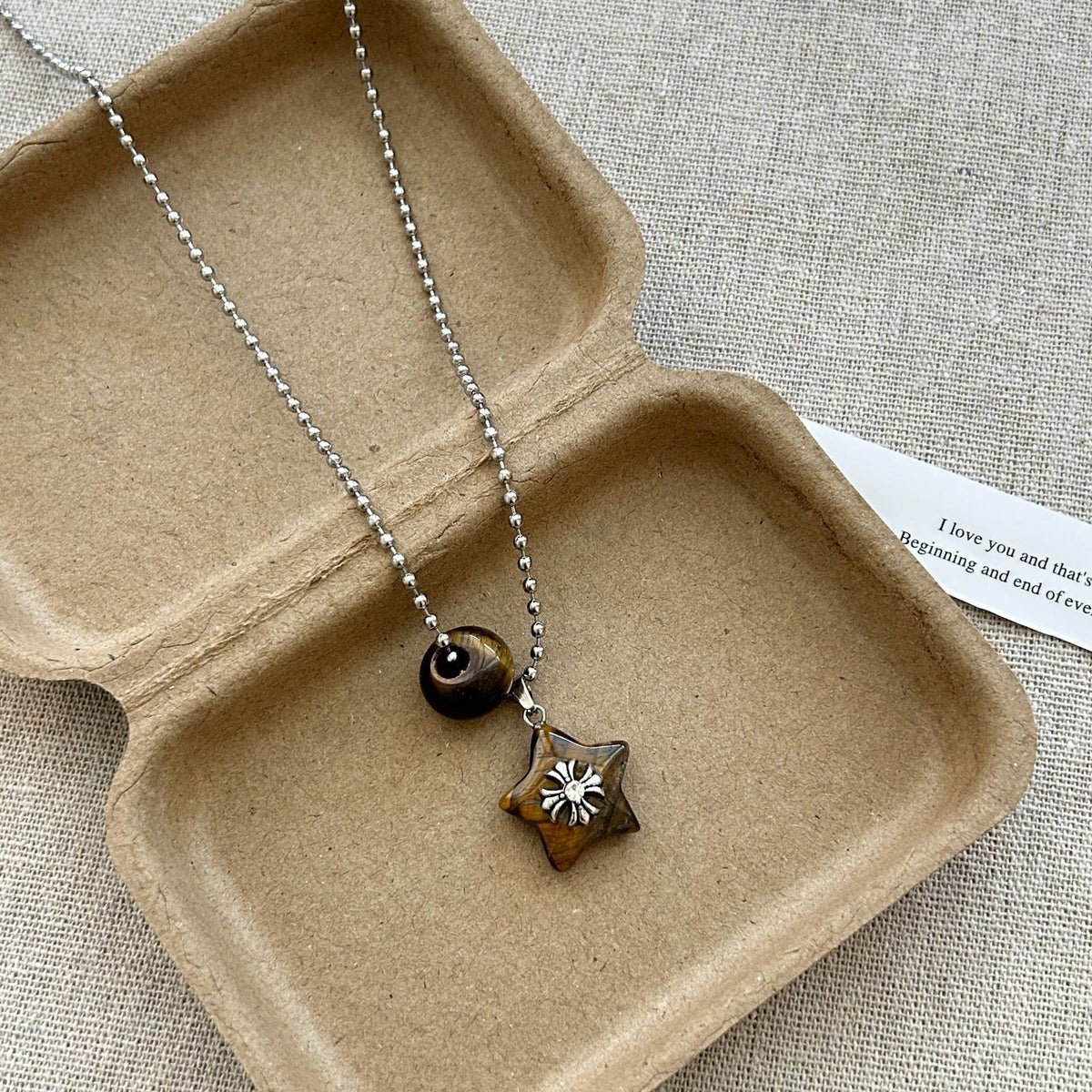 Vintage Tiger Eye Geometric Charm Necklace