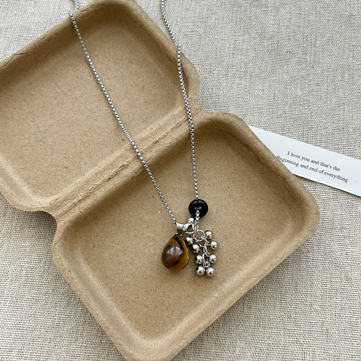 Vintage Tiger Eye Geometric Charm Necklace